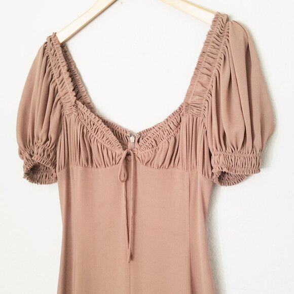 LPA Davina Midi Dress in Mocha Latte Size S Sheer Chiffon Milkmaid Mermaid $259 - Picture 14 of 15